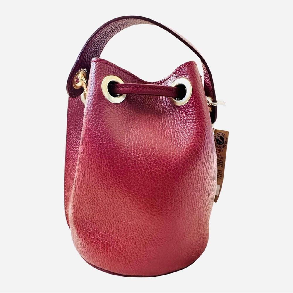 NWT Handmade Anna Paola Italy Leather Bucket Purse – Ruby Burgundy - Picture 2 of 15